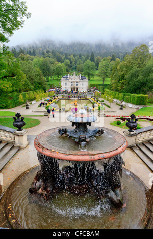 Deutschland, Schloss Linderhof, Ludwig II, Bayern, neue Versailles, Oberammergau, Rokoko, Schloss Linderhof, Brunnen, Gärten, Bavar Stockfoto