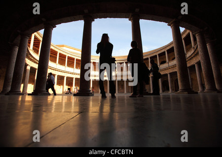 Palacio de Carlos V, Palast von Charles V, Innenhof, UNESCO-Weltkulturerbe, Alhambra, Granada, Andalusien, Spanien Stockfoto