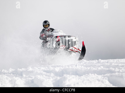 Frischen Tiefschnee begrüßt diese snowmobiler Stockfoto