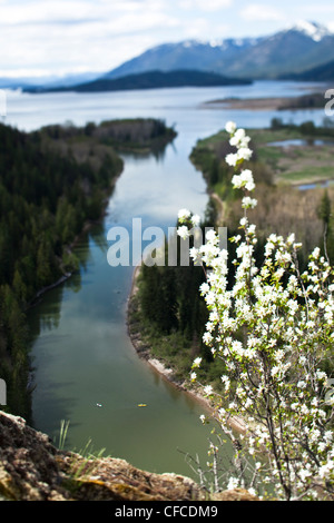 Eine abenteuerliche Ehepaar im Ruhestand Kajak einen großen Fluss in Idaho hinunter. Stockfoto