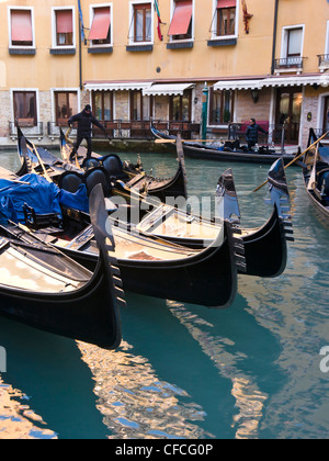 Gondeln festgemacht am Bacino Orseolo vor Hotel Cavalletto - Venedig, Venezia, Italien, Europa Stockfoto