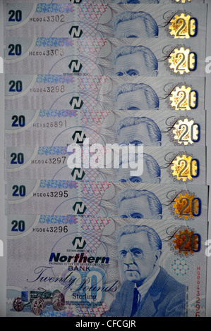 Nordirland Banknoten £20. Herausgegeben von der nördlichen Bank in Belfast, Nordirland. Stockfoto