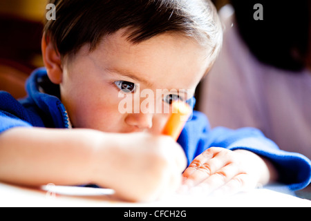 ein 2 Jahre alter Junge, Zeichnung Stockfoto
