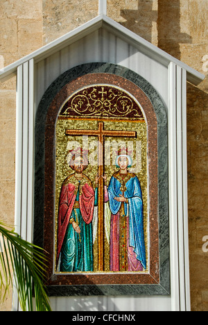 Ikone der Heiligen Konstantin und Helen in der griechisch-orthodoxen Kirche in Kana, Israel Stockfoto