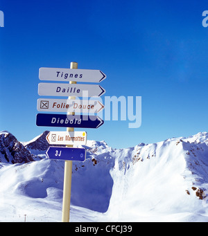 Tignes Wegweiser Val d ' Isere französischen Alpen Stockfoto
