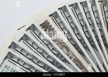 Japanease 10000 Yen und 100 Dollar. Stockfoto