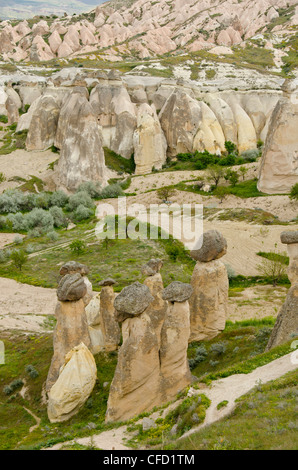 Hoodoos in einzigartigen Landschaft in der Nähe von Göreme, Kappadokien, auch Capadocia, Zentral-Anatolien, vor allem in der Provinz Nevşehir, Türkei Stockfoto