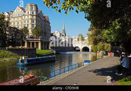 Abbey Hotel und Pulteney Bridge, Bath, England, UK Stockfoto