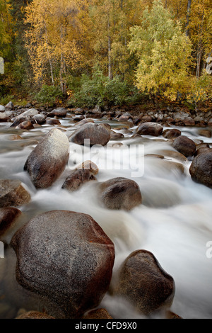 Cascades on the Little Susitna River with fall colors, Hatcher Pass, Alaska, United States of America, Stockfoto