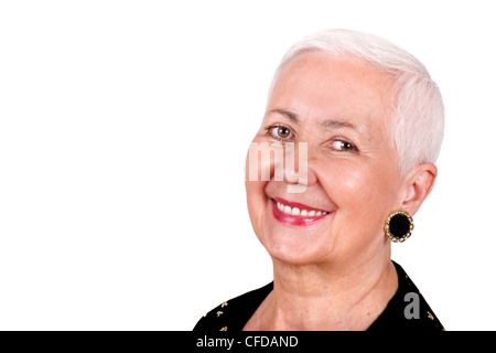 Fröhlich lächelnd Großmutter Porträt isoliert auf weißem Hintergrund. Stockfoto