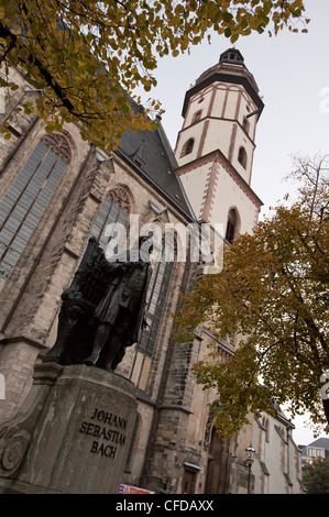 Statue von Bach, Thomaskirche, Leipzig, Sachsen, Deutschland, Europa Stockfoto