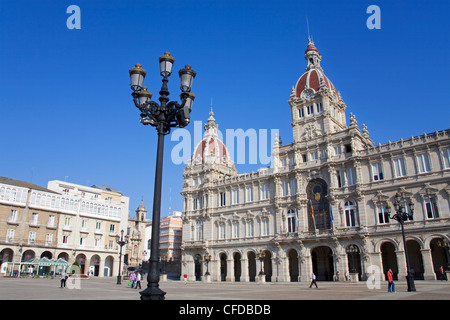 Palacio Municipal (Rathaus) am Plaza de María Pita, Stadt La Coruna, Galicien, Spanien, Europa Stockfoto