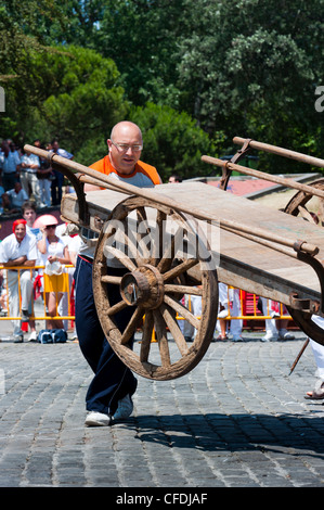 Ländlichen Sportarten, Plaza de Los Fueros (Tribunale Quadrat), San Fermin Festival, Pamplona, Navarra (Navarra), Spanien, Europa Stockfoto