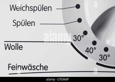 Detailansicht Einer Skala Einer Waschmaschine | Detail-Foto von einer Skala von einer Waschmaschine, die deutsche Sprache. Stockfoto