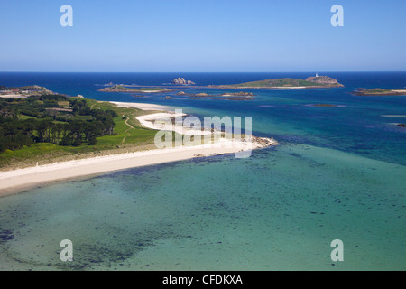 Luftaufnahme von Tresco, Isles of Scilly, England, Vereinigtes Königreich, Europa Stockfoto