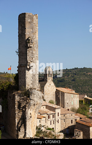 La Candela, Turm Reste der alten Burg am Eingang zum Minerve, eine Stadt Katharer Languedoc Herault, Frankreich Stockfoto