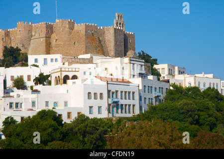 Kloster des Hl. Johannes der Theologe, Festung und Hora, griechische Inseln, Griechenland, Skala, Pátmos, Dodekanes Stockfoto