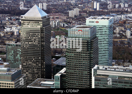 Luftaufnahmen von Canary Wharf, London Stockfoto