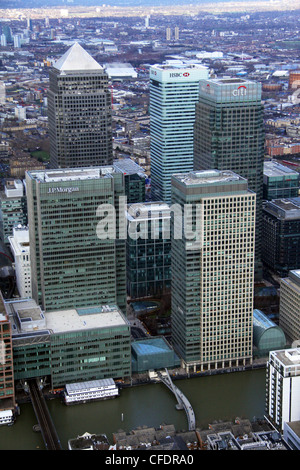 Luftaufnahmen von Canary Wharf, London Stockfoto