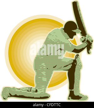 Grafikdesign Illustration ein Cricket-Spieler-Schlagmann Wimper getan im retro-Stil Stockfoto