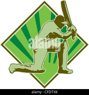 Grafikdesign Illustration ein Cricket-Spieler-Schlagmann Wimper getan im retro-Stil Stockfoto