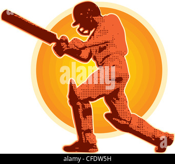 Grafikdesign Illustration ein Cricket-Spieler-Schlagmann Wimper getan im retro-Stil Stockfoto