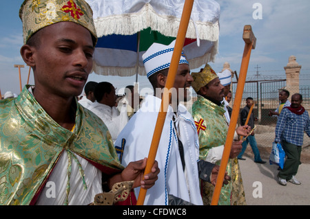 Epiphanie, äthiopische feiern an der Taufstelle Qasr el Yahud, Fluss Jordan, Israel, Nahost Stockfoto