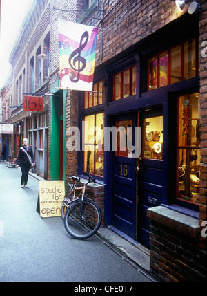Eine Frau einkaufen in Fan Tan Alley in Chinatown, Victoria, Britisch-Kolumbien, Kanada. Stockfoto