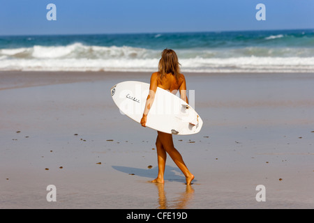 Frau, Esquinzo Strand, Cotillo, Fuerteventura. Kanarische Inseln, Spanien, Atlantik, Europa Stockfoto