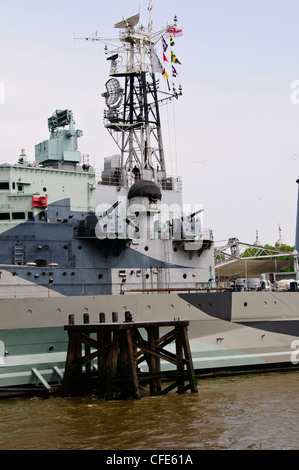 HMS Belfast Prow, gegenüber der City of London, Financial Area, London Börse, Versicherung, Finanzen, Banking, Thames River, South Bank, UK Stockfoto