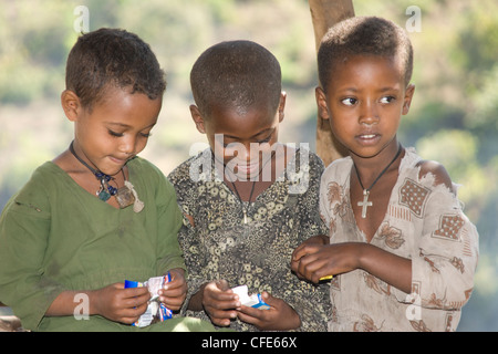 Äthiopische Mädchen bei einem Kaffee stall nur Abve Tis Isat Blue Nile fällt in der Nähe von Bahir Dar in Äthiopien Stockfoto