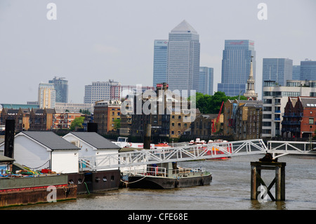 Canary Wharf, Skyline, Aussicht vom oberen Reichweiten der Themse, Lastkähne, Docks, Thames River Schleife, London Stockfoto