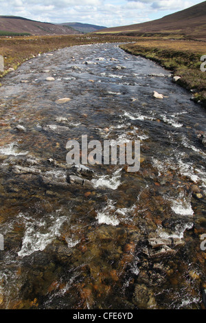 Bereich von Braemar, Schottland. Blick auf den Fluss Dee Blick nach Osten in Richtung der Linn of Dee Brückenfläche von weiße Brücke. Stockfoto