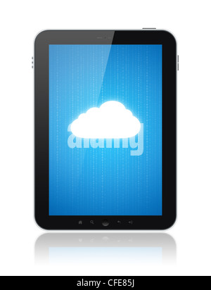 Cloud computing Verbindung auf digitale TabletPC. Konzeptbild. Isoliert auf weiss. Stockfoto