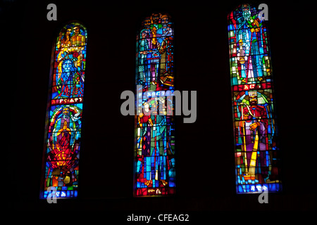 Debre Libanos. Kloster. Orthodoxe Kirche. Äthiopien. Glasfenster von in verschiedenen Heiligen darstellt. Stockfoto