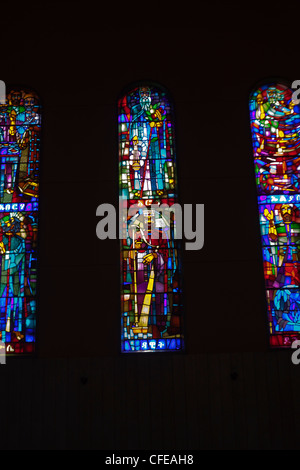 Debre Libanos. Kloster. Orthodoxe Kirche. Äthiopien.  Glasmalerei-Fenster. Stockfoto