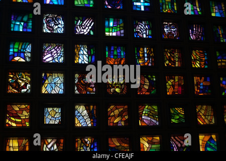 Debre Libanos. Kloster. Orthodoxe Kirche. Äthiopien.  Glasmalerei-Fenster. Stockfoto
