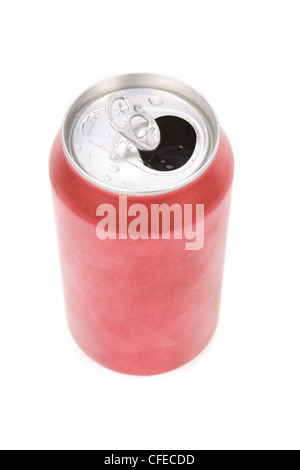 eine rote Getränkedose mit weißem Hintergrund Stockfoto