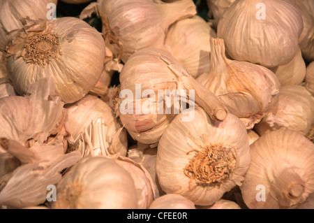 Knoblauchzehen im Verkauf auf Markt UK. Stockfoto