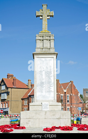 Riffe an einem Kriegsdenkmal am Caffyns Field in der Beach Road in Littlehampton, West Sussex, England, Großbritannien. Stockfoto