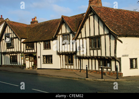 Swan Hotel, berühmt, Hälfte-Fachwerkhaus mittelalterlichen Cottages, bekannt als Black & weiße Häuser, Lavenham Suffolk, Gt Großbritannien, UK Stockfoto