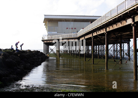 Herne Bay, Kent. Jungen Fischen auf dem Meer Rand neben dem Pier in Herne Bay in Kent. Stockfoto