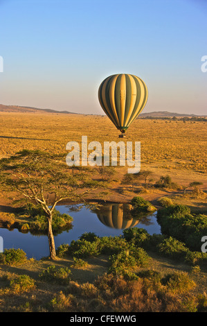 Fahrt mit dem Heißluftballon über die Serengeti Stockfoto