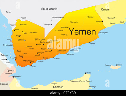 Abstrakte Farbe Vektorkarte von Jemen Land Stockfoto