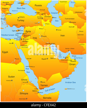 Abstrakte Farbe Vektorkarte von Nahost-Land Stockfoto