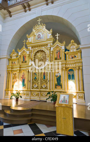 Innenraum der orthodoxen Kirche des Heiligen Alexander Newski, Stameriena, Gemeinde Gulbene, Vidzeme, Lettland Stockfoto