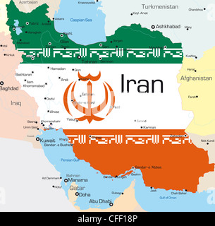 Abstrakte Farbe Vektorkarte von Iran Land durch Nationalflagge gefärbt Stockfoto