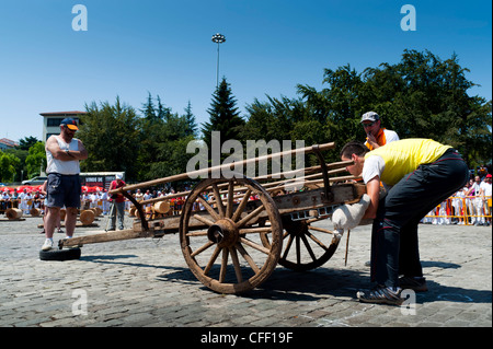 Ländlichen Sport, Plaza de Los Fueros (Tribunale Quadrat), San Fermin Festival, Pamplona, Navarra (Navarra), Spanien, Europa Stockfoto