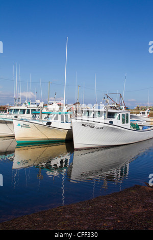 Angelboote/Fischerboote gefesselt im Nine Mile Creek Wharf, Prince Edward Island, Canada Stockfoto