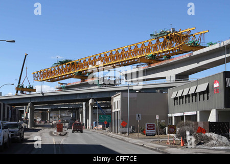 Light-Rail Transit Überführung Bau in der Innenstadt von Calgary, Alberta, Kanada Stockfoto